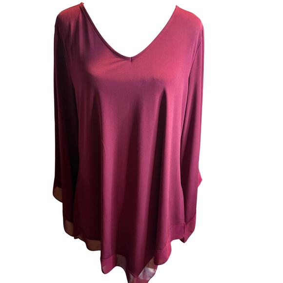 Alfani Burgundy Layered Chiffon Tunic Blouse, Plus Size 1X, NWT - Picture 1 of 7